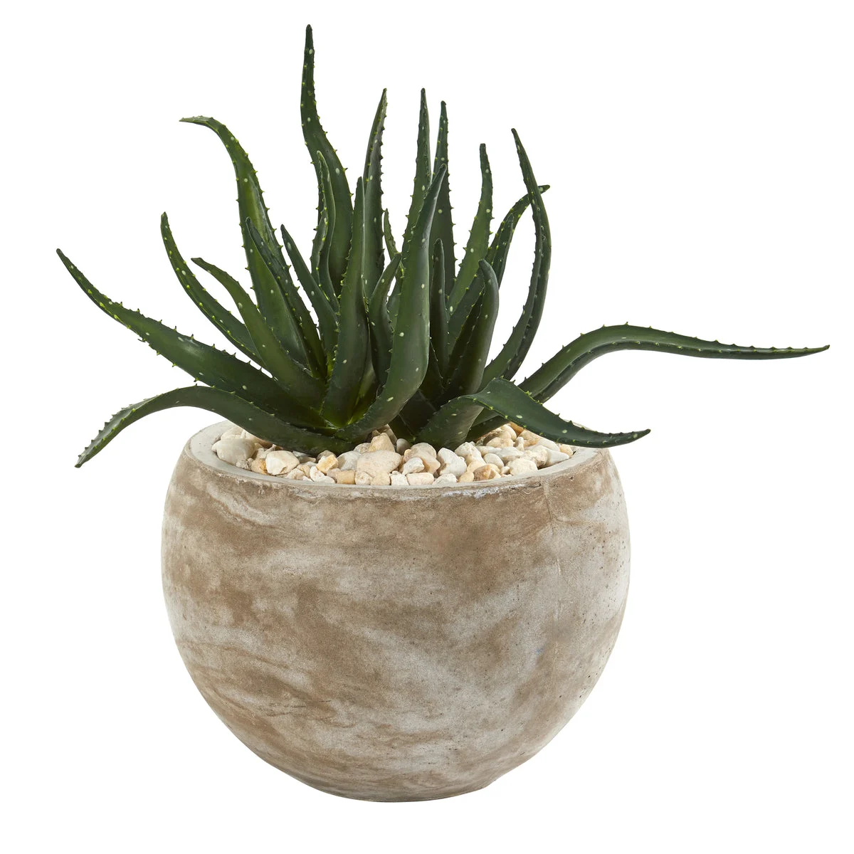 Nearly Natural P1149 17" Artificial Green Aloe Succulent Plant in Sand Colored Planter