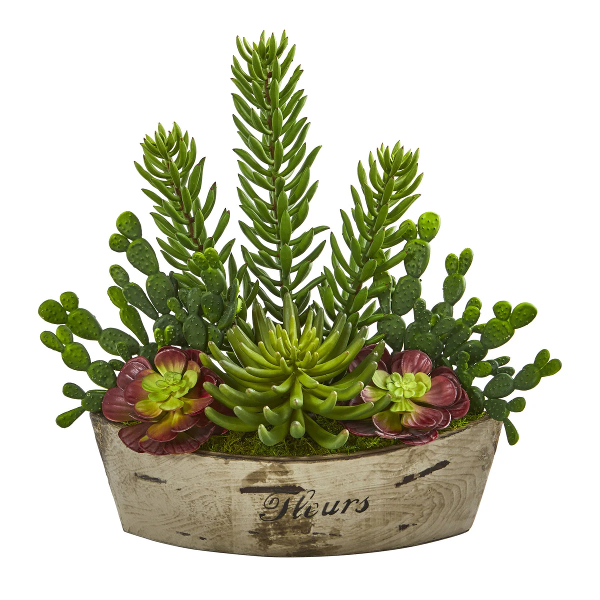 Nearly Natural P1185 22" Artificial Green Echeveria & Cactus Succulent Plant in Decorative Planter
