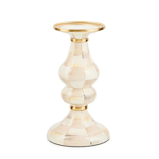 Mackenzie-Childs Mocha Check Medium Pillar Candlestick