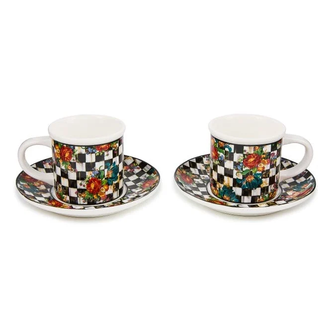 Mackenzie-Childs Courtly Flower Market Espresso Cup & Saucer, Set of 2