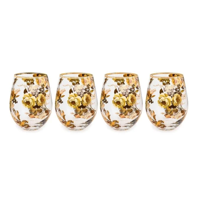 Mackenzie-Childs Wild Rose Stemless Wine Glass, Set of 4