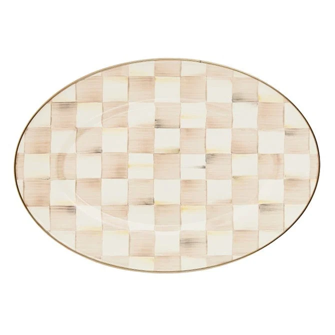Mackenzie-Childs Mocha Check Small Oval Platter