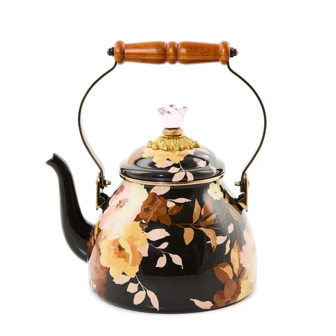 Mackenzie-Childs Wild Rose Brown 2 Quart Tea Kettle