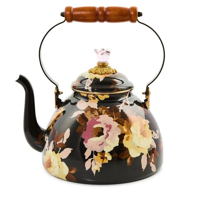 Mackenzie-Childs Wild Rose Brown 3 Quart Tea Kettle