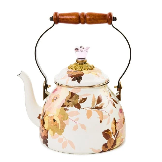 Mackenzie-Childs Wild Rose White 2 Quart Tea Kettle