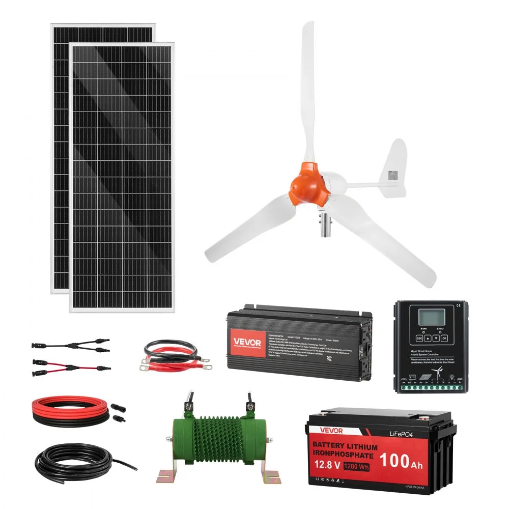 Summer Sale
VEVOR 12V 600W Solar Wind Power Kit, 2PCS 100W Solar Panel + 400W Wind Turbine + 12.8V 100Ah LiFePO4 Battery + 1000W Power Inverter + MPPT Wind/Solar Hybrid Controller for Home RV Boat Farm Off-Grid