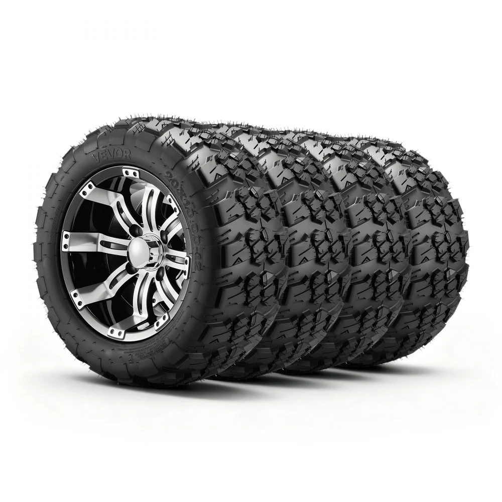 Summer Sale
VEVOR Golf Cart Wheels, 12" 20x10-12 Black Aluminum Alloy Golf Cart Tires and Wheels Combo (Set of 4) Fit Club Car, EZGO, Yamaha, 4 Ply Rubber 4-Lug Lawn Mower Tires & Rims, 800 lbs Load, All-Terrain