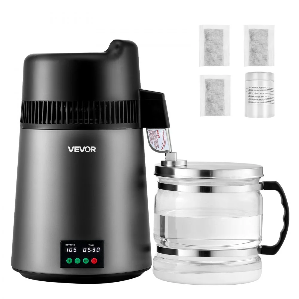 VEVOR Water Distiller, 6L 1.6 Gallon Larger Pure Water Purifier Filter For Home Table Countertop, 900W Glass Pot Distilled Maker, Stainless Steel Interior Drinking Machine to Make Clean Waters