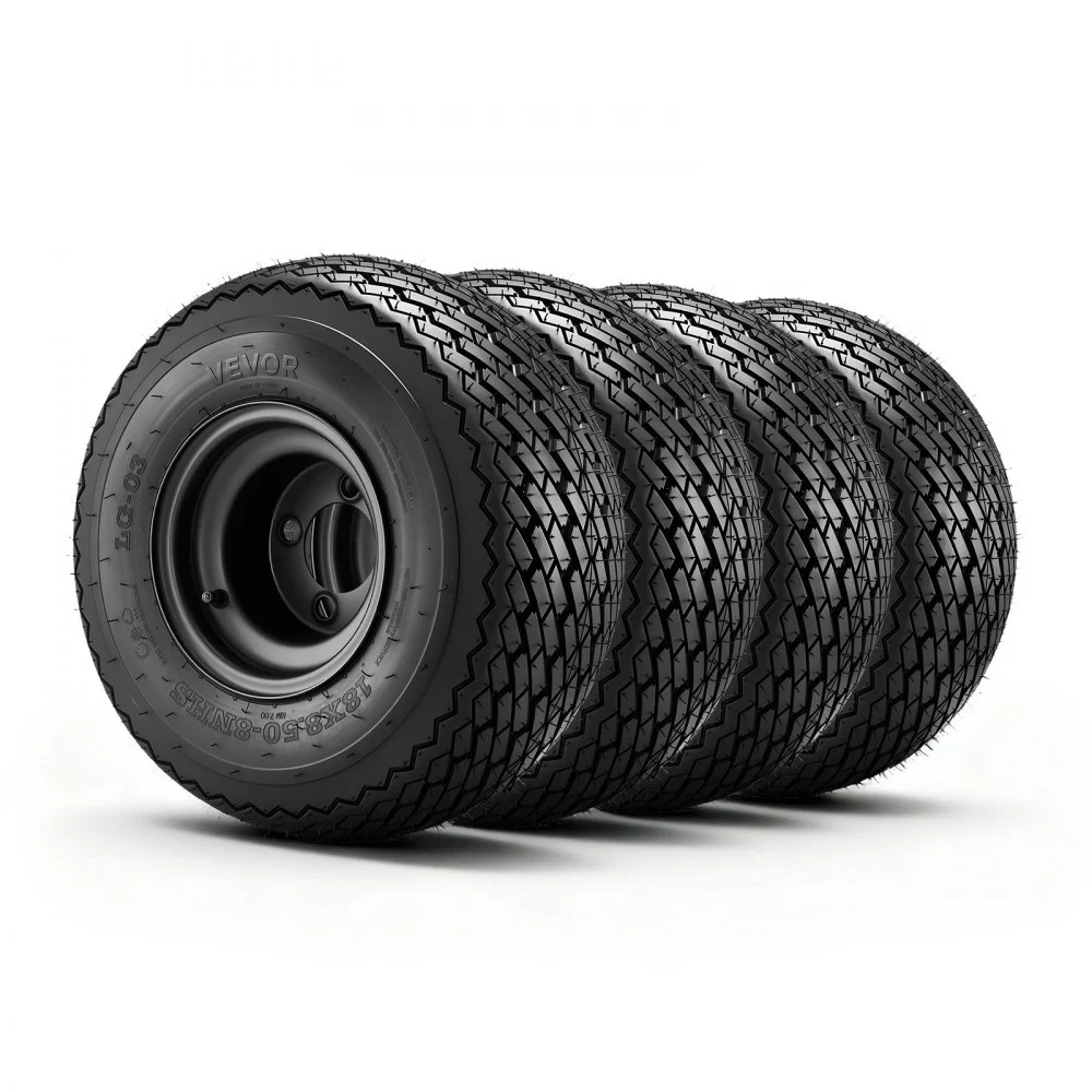 Summer Sale
VEVOR Golf Cart Wheels, 8" 18x8.50-8 Black Steel Golf Cart Tires and Wheels Combo (Set of 4) Fit Club Car, EZGO, Yamaha, 4 Ply Rubber 4-Lug Lawn Mower Tires & Rims Assembly, 800 lbs Load, All-Terrain
