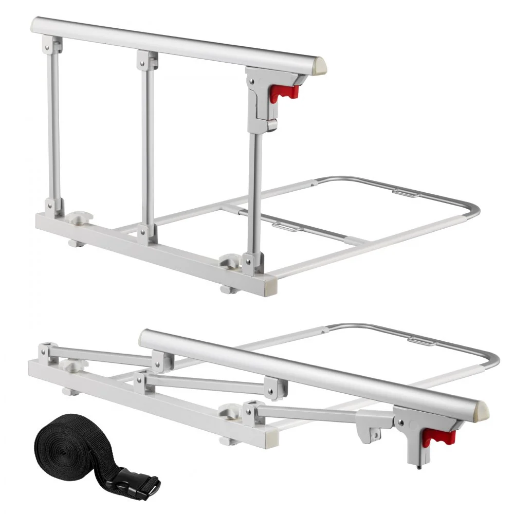 VEVOR Foldable Bed Rail for Elderly, 28 in Bedside Assist Rail with Fixing Strap, Adjustable Height Pipe Bedside Cane, High-Strength Metal Senior Bed Bar, Hand Guard Grab Fits King, Queen, Full, Twin