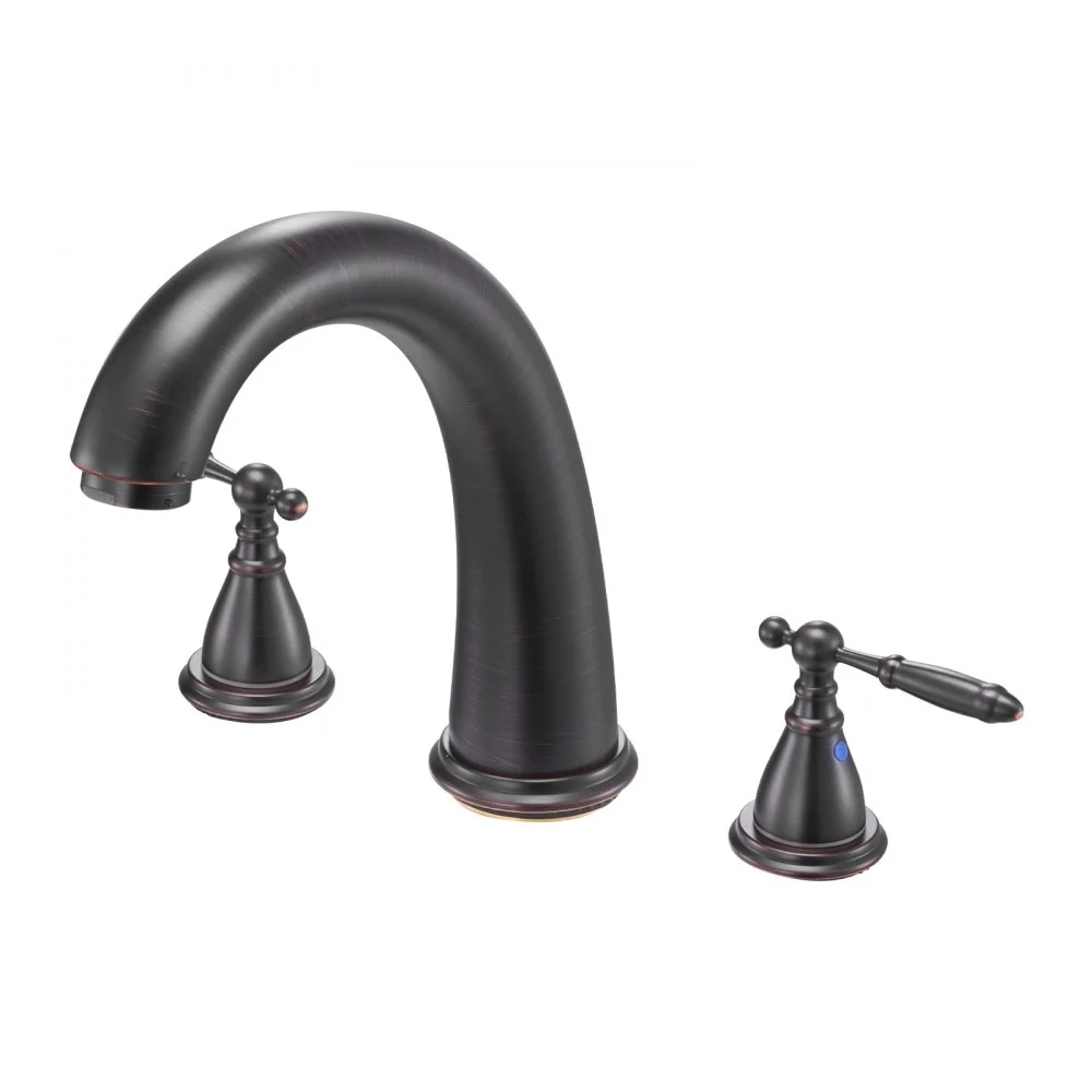 VEVOR Roman Tub Faucet, 3 Hole Waterfall Bathtub Faucet, Gooseneck Bath Tubs Faucets Set with 2 Handles, Roman Tub Faucets Deck Mount for Pet Washing, Adult Bathing, Bronze, Temperature Control