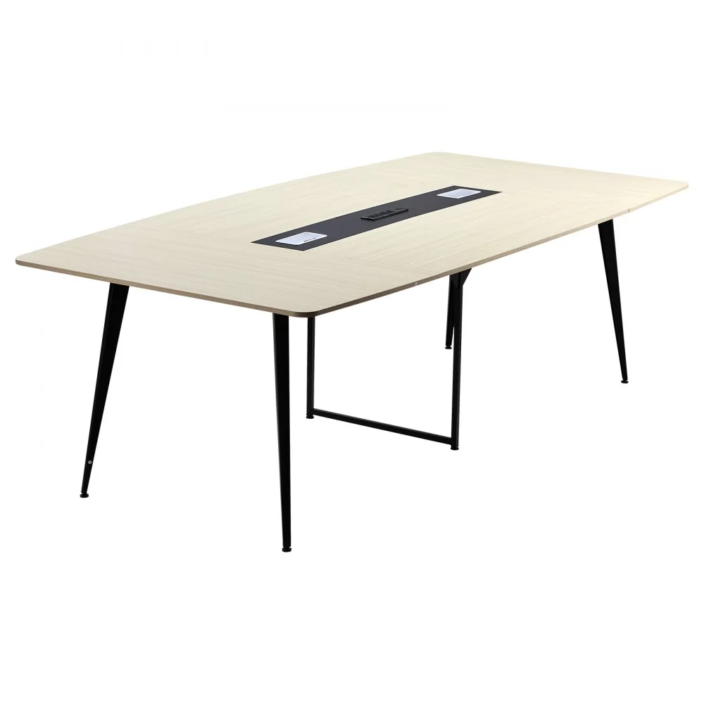 VEVOR Conference Table, 8 ft Boat Shaped Office Meeting Table with Charge Station for 10 Person, Modern Boat Seminar Meeting Desk with Metal Legs for Office, Boardroom, Conference Room, Easy Assembly