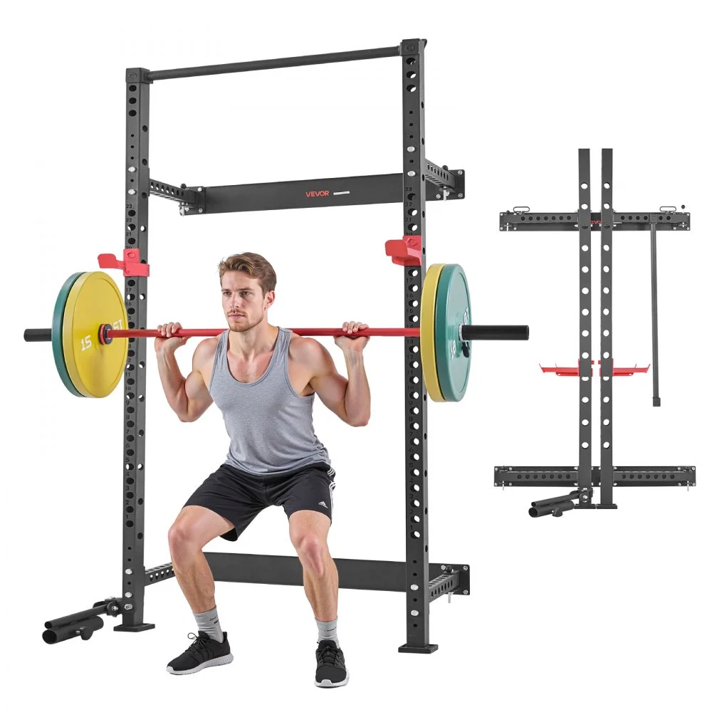 Summer Sale
VEVOR Folding Power Cage, Wall-Mounted Power Rack Squat Rack, Multifunctional Strength Training Workout Equipment with Landmine Holder, Adjustable J-Hooks & Pull-Up Bar for Home Gym, 1000LBS Capacity