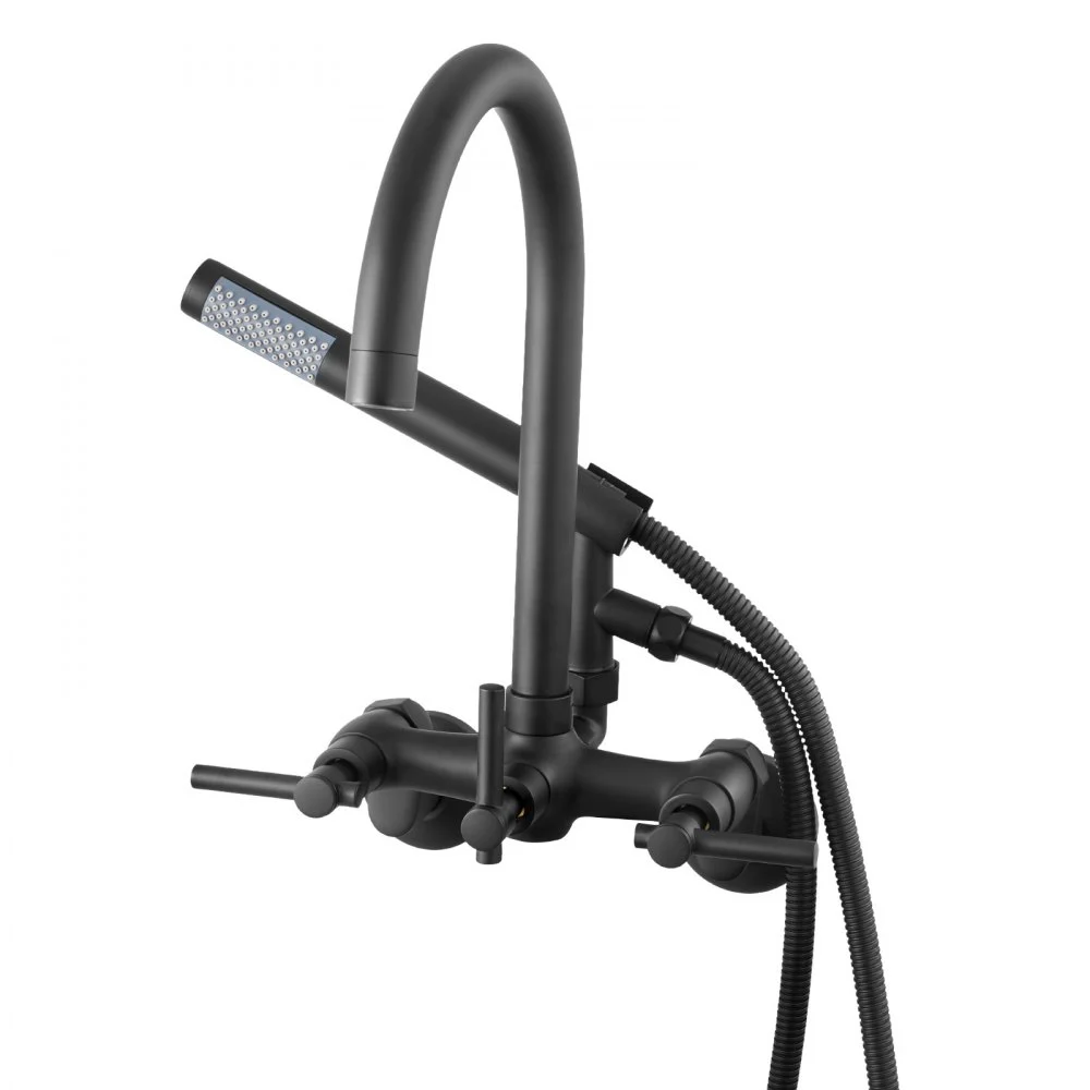 VEVOR Clawfoot Tub Faucet, Wall-Mounted Bathtub Faucet with Handheld Shower, Vintage Matte Black Clawfoot Tub Filler Shower Kit with Adjustable Swing Arms & Rotatable Gooseneck Spout for Bathtubs