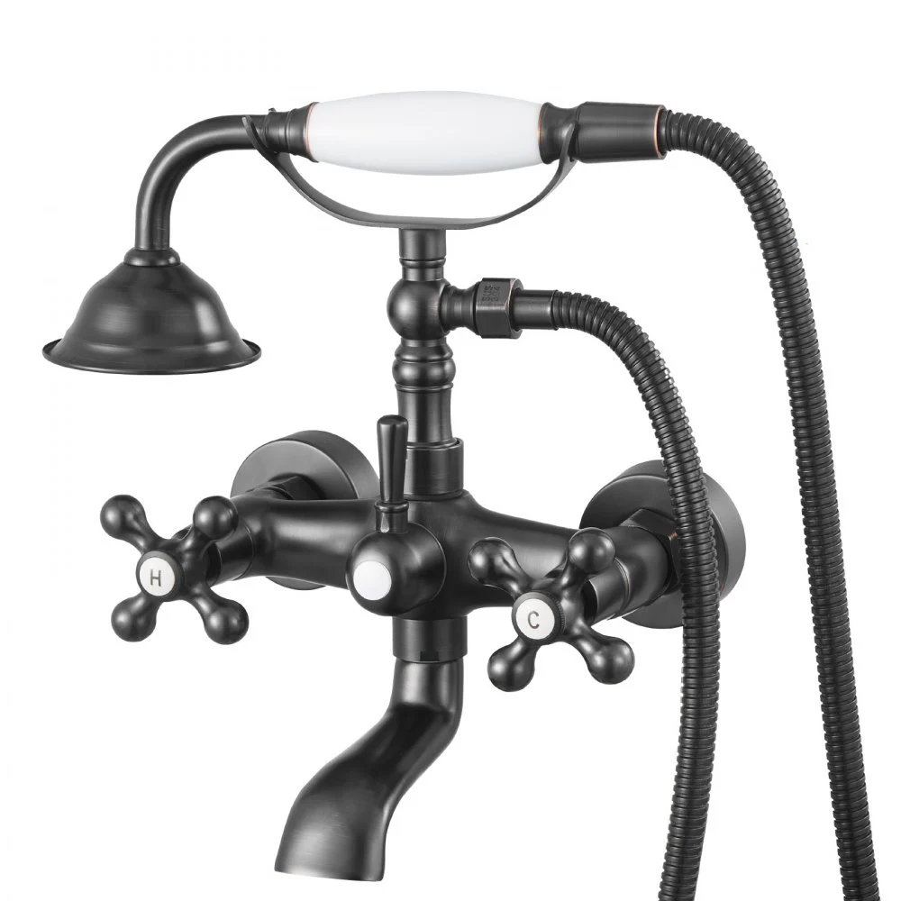 VEVOR Clawfoot Tub Faucet, Wall Mount Bathtub Faucets with Handheld Shower, Vintage Oil-Rubbed Bronze Clawfoot Tub Filler Faucet Shower Kit with Adjustable Swing Arms & 360° Rotation Spout for Bathtubs