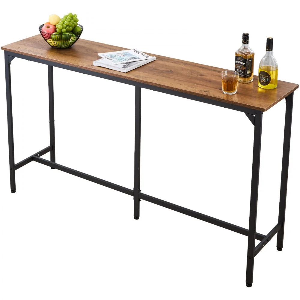 VEVOR Bar Table, 1PCS 53″ Kitchen Bar Table, Tall Dining Tables with Rounded Edge, Rectangular High Top Kitchen Tables for Balcony, Living Room, Light Brown, Black, Extended Horizontal Design
