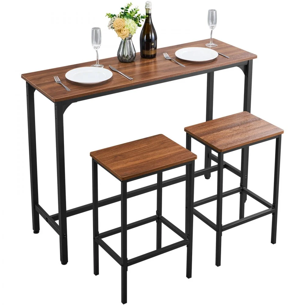Summer Sale
VEVOR Bar Table, 3PCS 47″ Bars Tables Set, Bar Tables and Chair Set with Rounded Edge Design, Rectangular Pub Table with Two Stools for Office Desk, Breakfast Corner, Mini Bars, Rustic Brown, Black