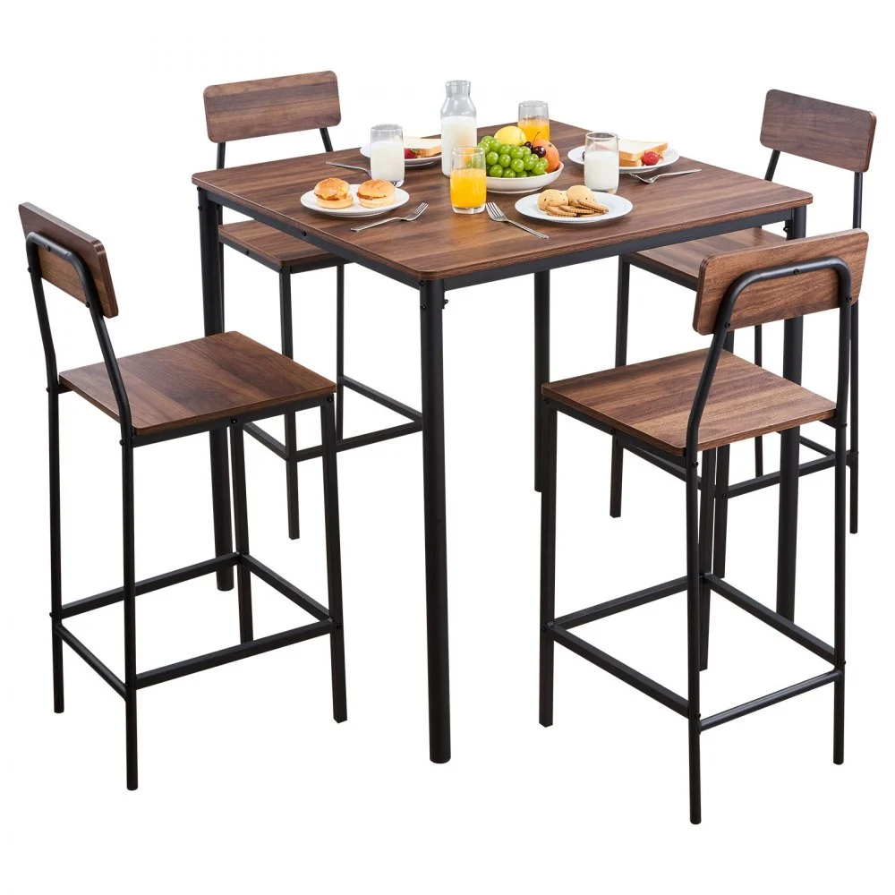 Summer Sale
VEVOR Bar Table, 5PCS 35″ Bars Tables Set, Bar Tables and Chair Set with Rounded Edge Design, Square Pub Table with Four Stools for Living Room, Dining Room, Kitchen, Walnut Color, Black
