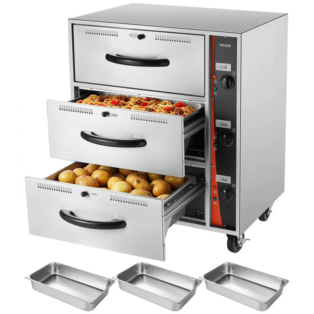 Summer Sale
VEVOR Commercial Electric Drawer Warmer, Three-Drawer Stainless Steel Food Warmer, Freestanding Standard Warming Drawer Cabinet, 85°F–185°F Wide Temperature Range, for Restaurant, Hotel Buffet, Bakery