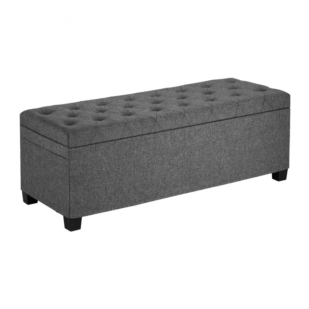 VEVOR Storage Ottoman Bench, Button-Tufted End of Bed Bench with Side Bags, Flip-up Upholstered Storage Chest with Metal Frame, Linen Bed Ottoman for Living Room, Bedroom, Entryway, Office, Grey
