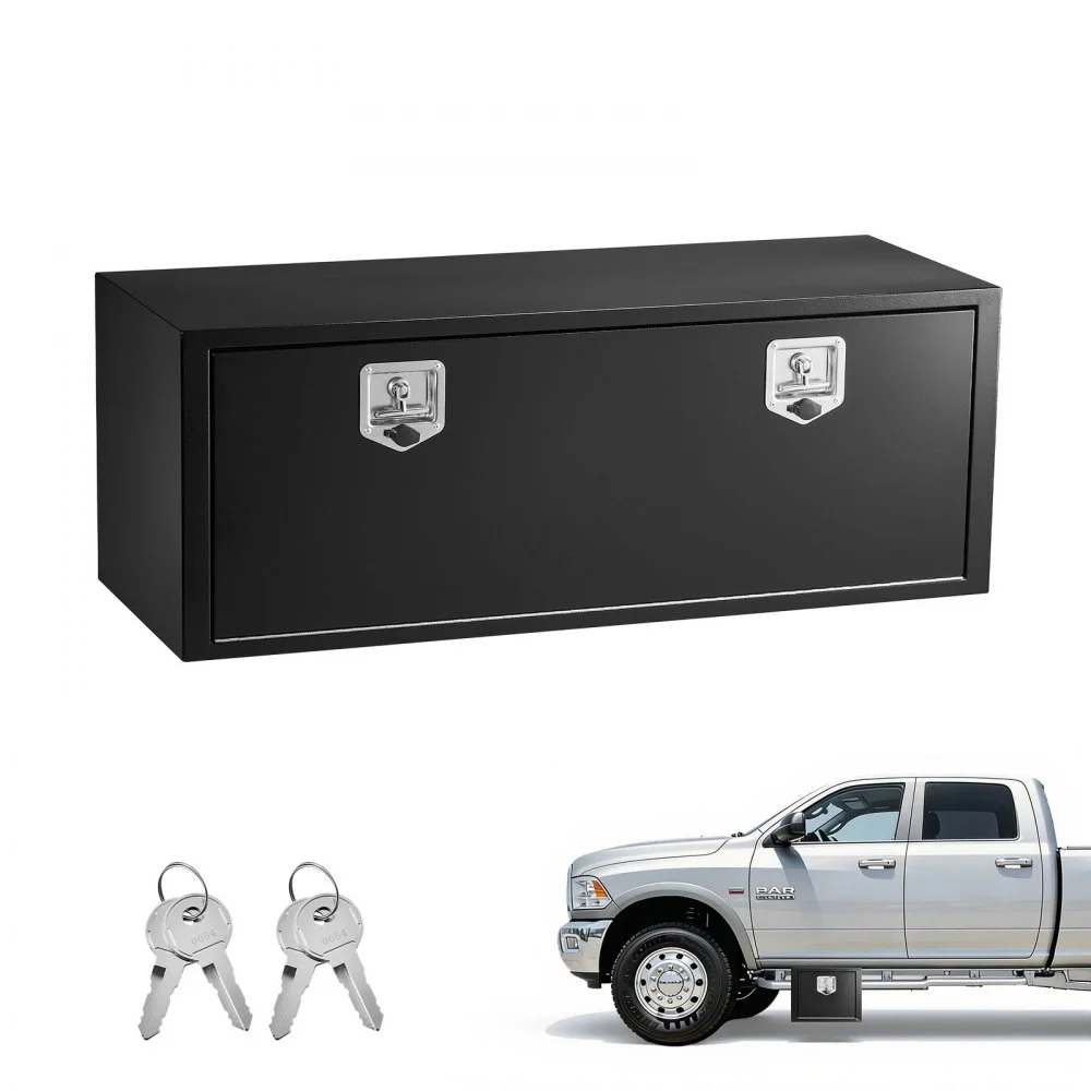 Summer Sale
VEVOR Underbody Truck Tool Box, 48 x 18 x 18 Inch Heavy Duty Steel Trailer Storage Box with Lock & Keys, Waterproof Trailer Storage Organizer Under Body Chest with T-Handle for Truck, Van, SUV, Black