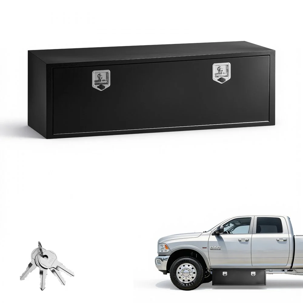 Summer Sale
VEVOR Underbody Truck Tool Box, 60 x 18 x 18 Inch Heavy Duty Steel Trailer Storage Box with Lock & Keys, Waterproof Trailer Storage Organizer Under Body Chest with T-Handle for Truck, Van, SUV, Black