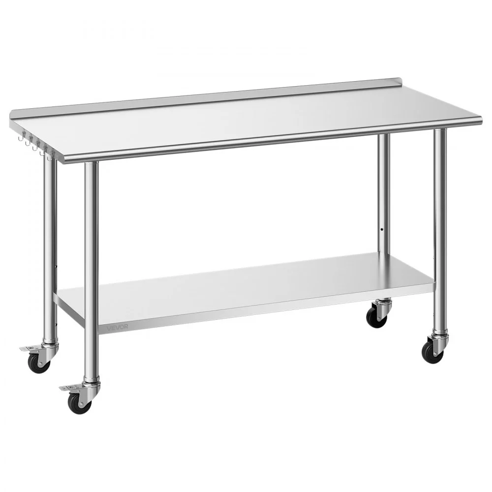 Summer Sale
VEVOR Stainless Steel Work Table, 24x60 inch Food Prep Table with Wheels and Backsplash, Commercial Kitchen Workstation with Adjustable Undershelf, Metal Utility Worktable, for Restaurant Home Outdoor