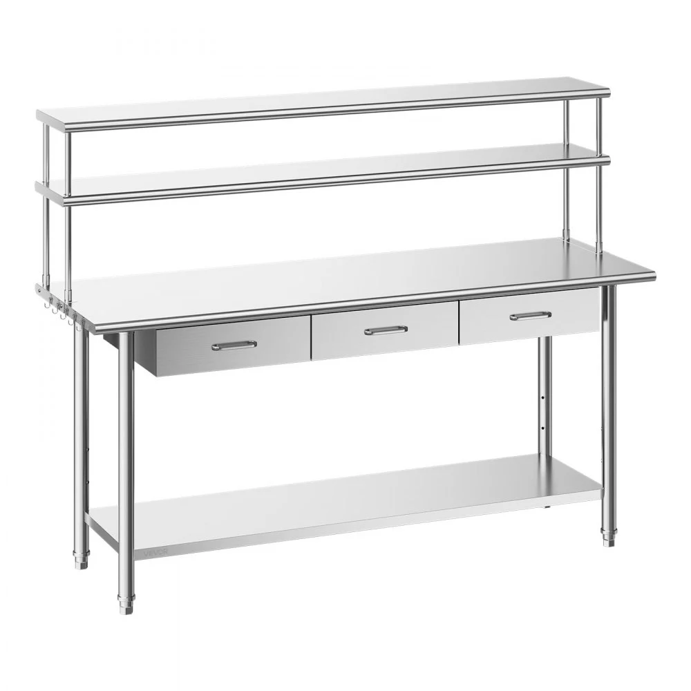 Summer Sale
VEVOR Stainless Steel Work Table, 24x72 Inch Food Prep Table with Overshelves and 3 Drawers, Commercial Kitchen Workstation with Adjustable Undershelf, Metal Utility Worktable, for Restaurant Garage