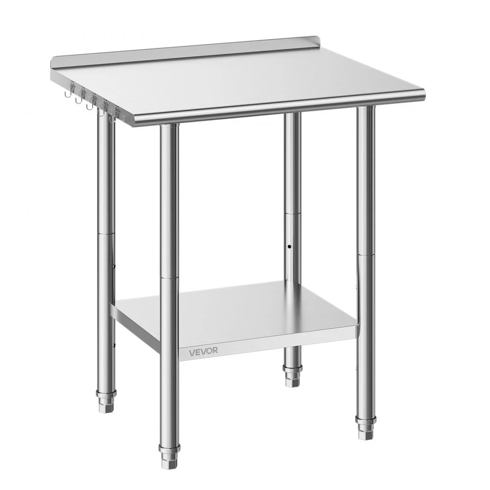 VEVOR Stainless Steel Work Table, 24x30 Inch Food Prep Table with Backsplash, Commercial Kitchen Workstation with Adjustable Undershelf, Metal Heavy Duty Utility Worktable, for Restaurant Home Outdoor