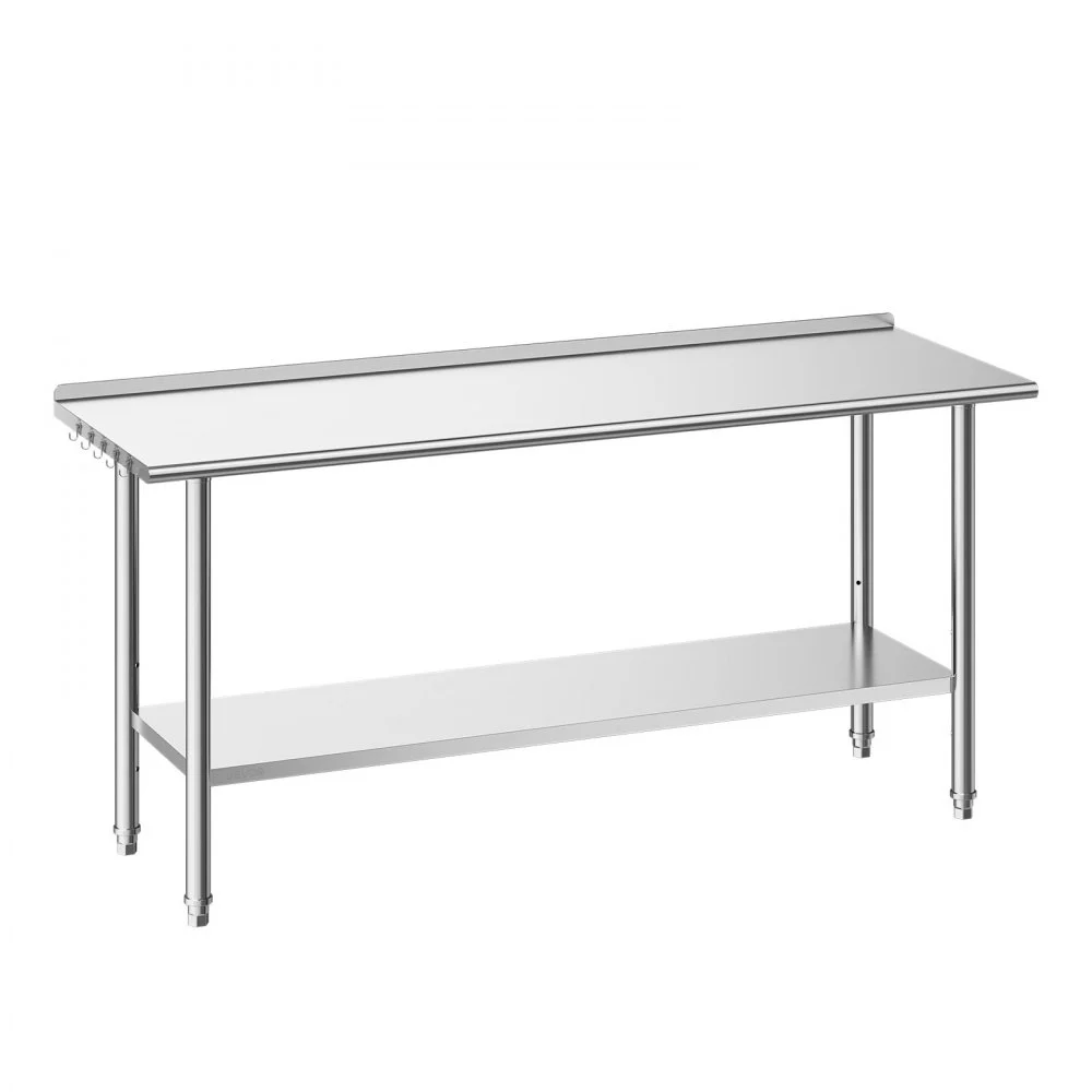 VEVOR Stainless Steel Work Table, 24x72 Inch Food Prep Table with Backsplash, Commercial Kitchen Workstation with Adjustable Undershelf, Metal Heavy Duty Utility Worktable, for Restaurant Home Outdoor