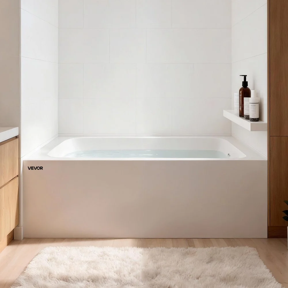 VEVOR Alcove Bathtub, 60" x 30" Contemporary Alcove Acrylic Bathtub, Soaking Bath Tub with Right Hand Drain and Overflow Hole, Large Rectangular Deep Soak Tub for Bathroom with Integral Flange, White