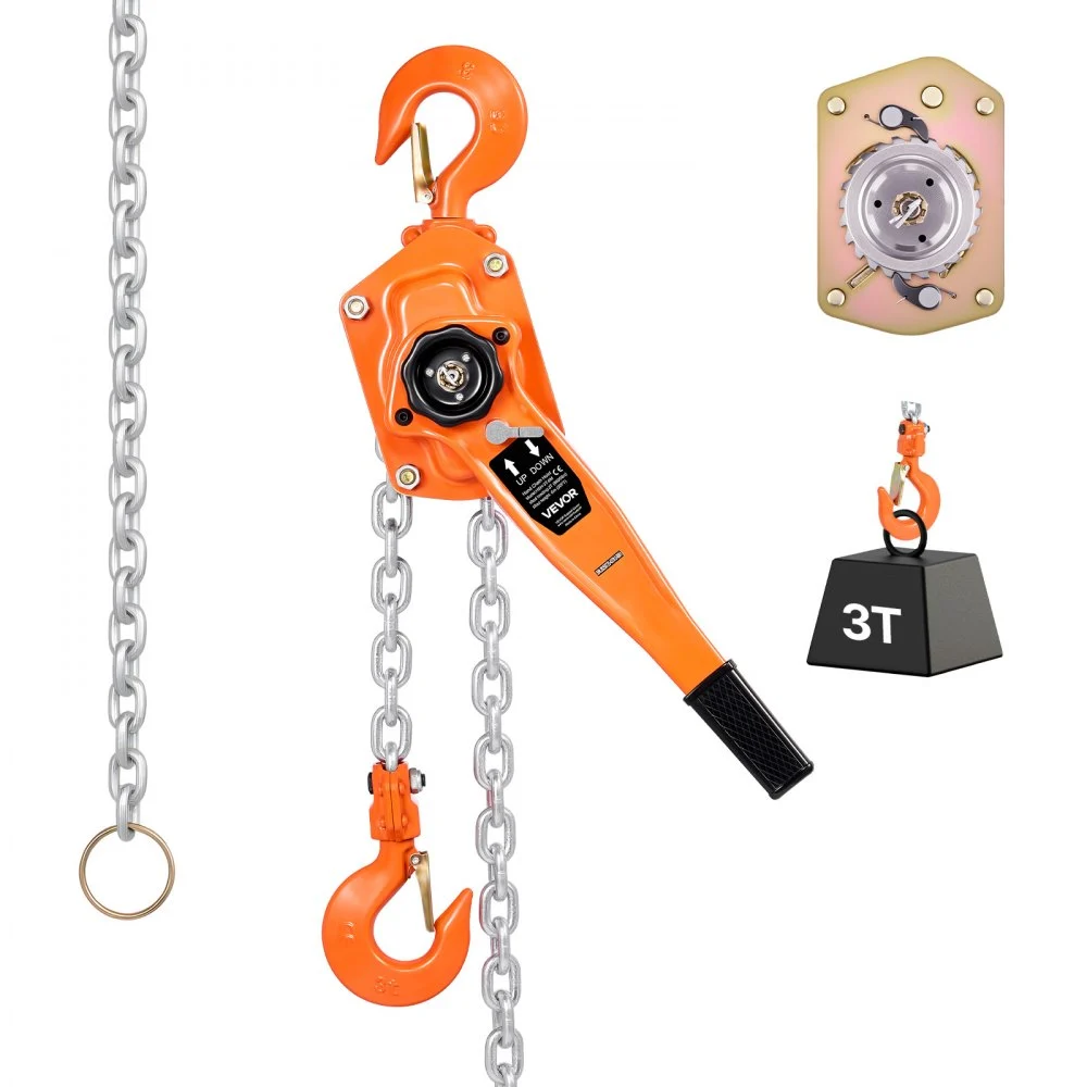 VEVOR Manual Lever Chain Hoist, 3T 6600LBS Capacity Heavy Duty Come Along, 20FT Lift G80 Alloy Steel Chain With Dual Pawl Mechanical Brake,360°Rotating Hooks, for Warehouse Construction Garage