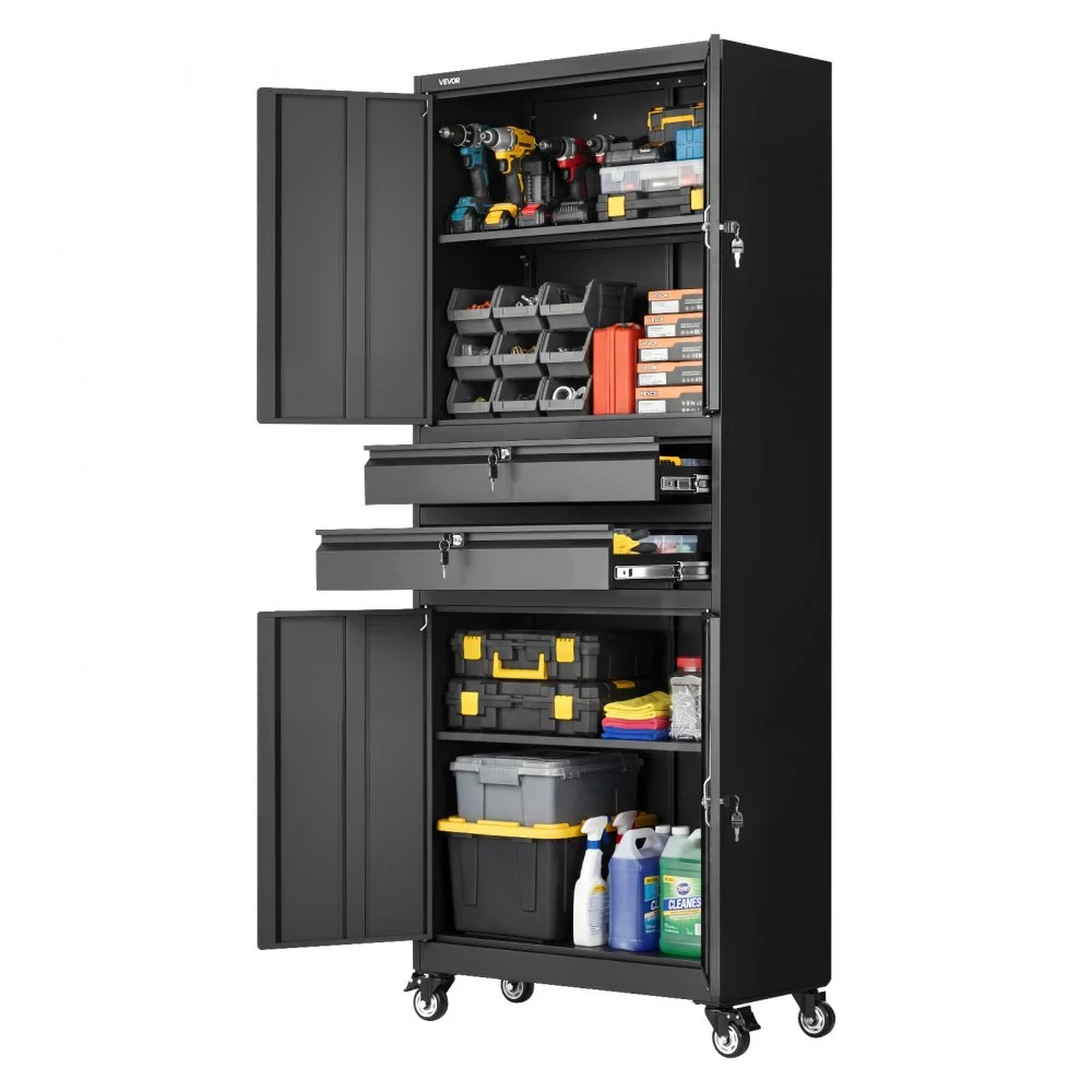 Summer Sale
VEVOR Metal Storage Cabinet with Wheels, 180 lbs Shelf Load Capacity, 75" Tall Rolling Garage Tool Storage Cabinet with 4 Locking Doors and Adjustable Shelves, 2 Drawers, for Garage, Office, Home