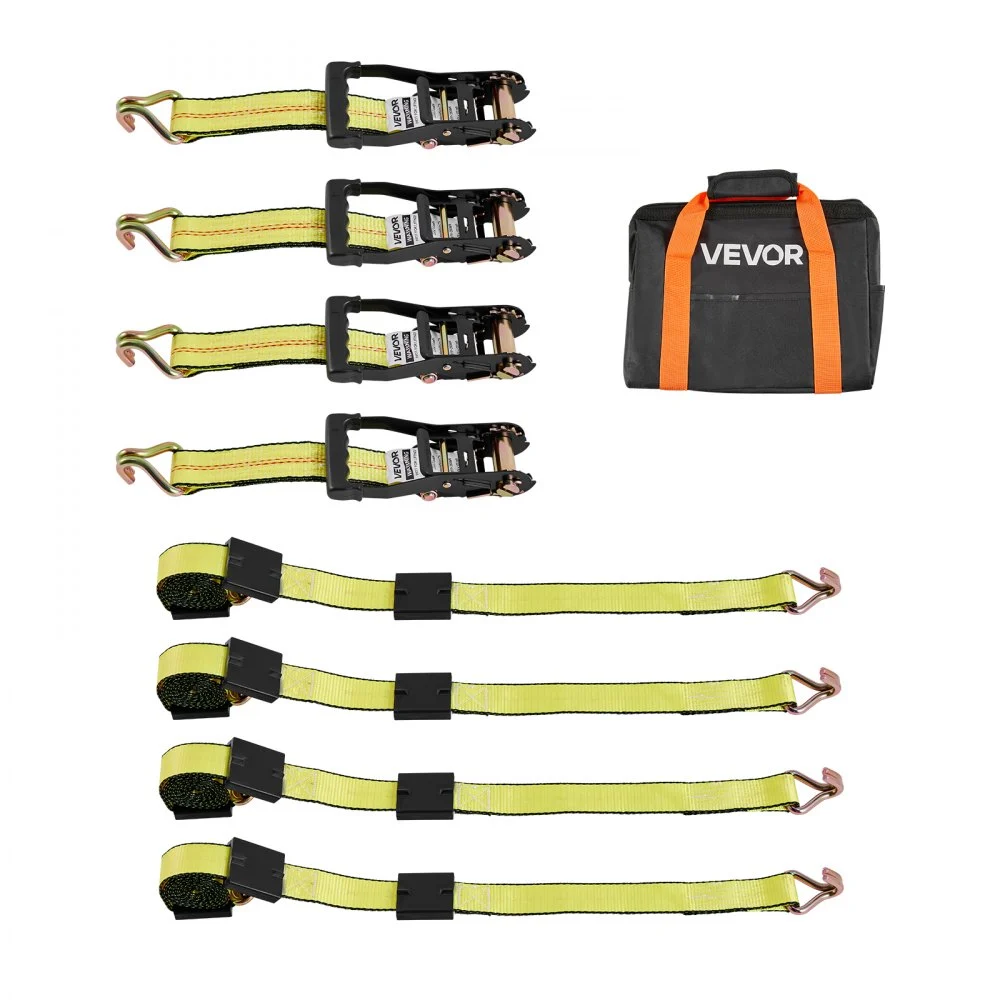 VEVOR Wheel Chock Tie-Down Kit, Deck-Style Trailer Tie Down Strap, Car Tie Down Kit with J-Hook, Break Strength 10009 lbs & Working Load 3333 lbs Motorcycle Tie-Down System for SUVs, Trailers, Trucks