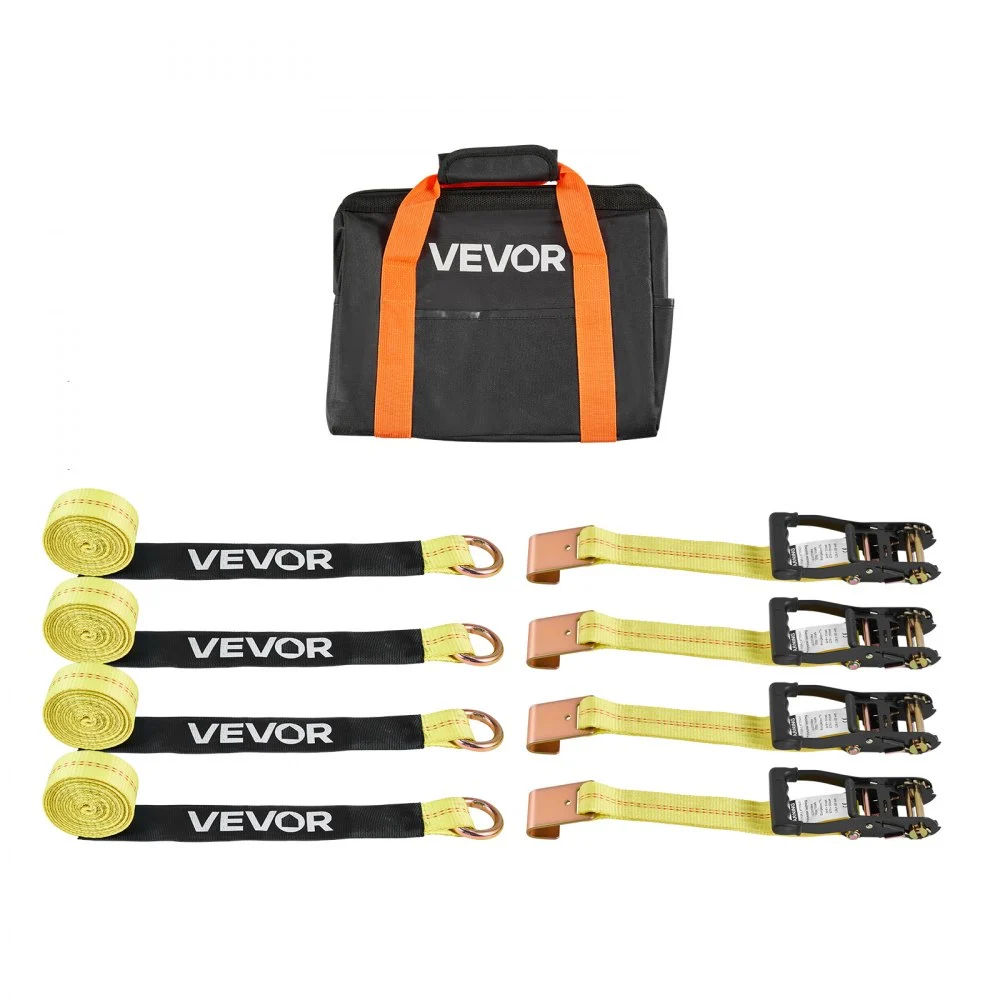 VEVOR Wheel Chock Tie-Down Kit, Tire-Style Motorcycle Tie-Down System, Car Tie Down Kit with Flat Hook, Break Strength 10009 lbs & Working Load 3333 lbs Trailer Tie Down Strap for ATVs, SUVs, Trailers