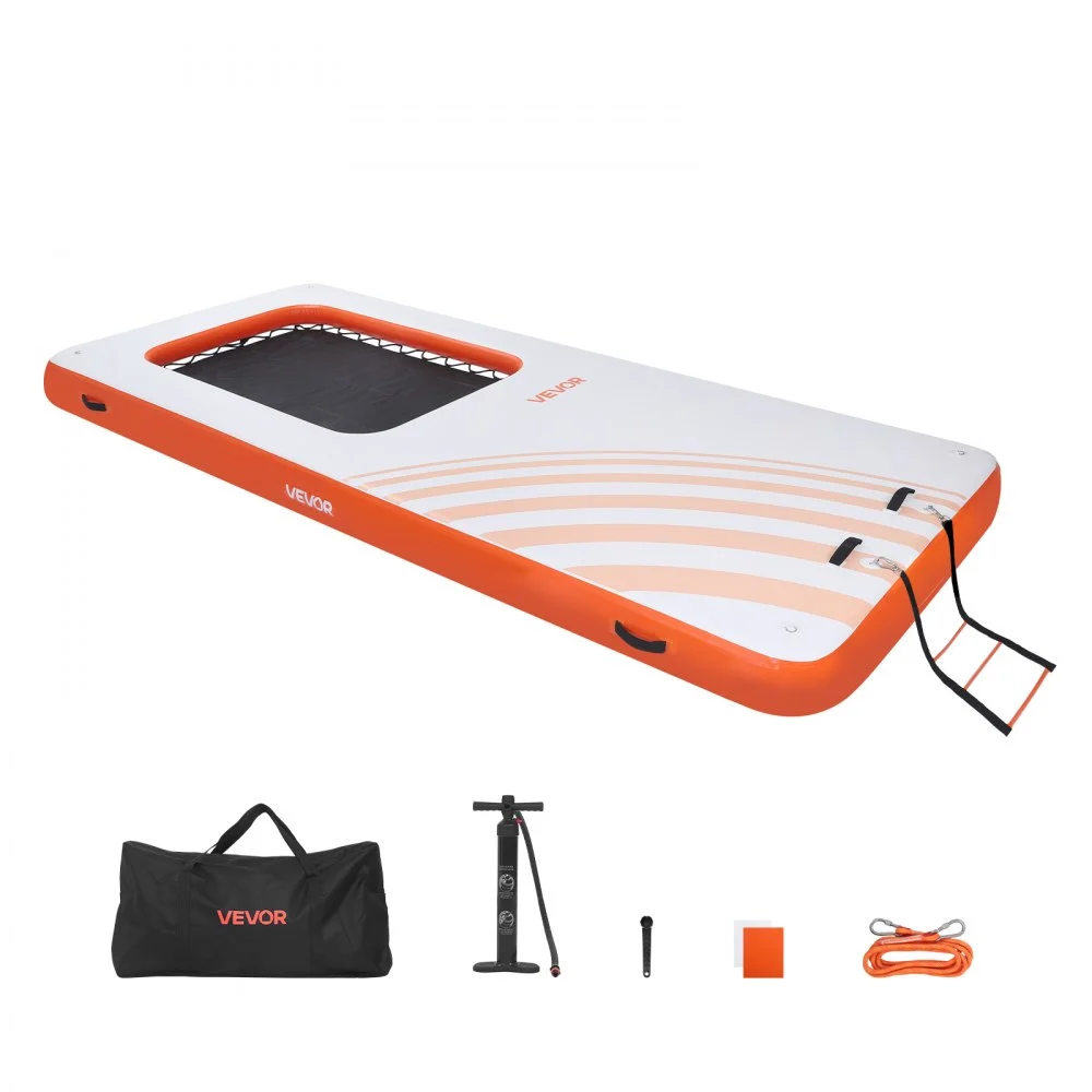 VEVOR Inflatable Floating Dock, 15 x 6.5 FT Inflatable Dock Platform, Non-Slip Water Air Mat with Portable Carrying Bag and Detachable Ladder, Floating Water Platform Island Raft for Pool Beach Ocean