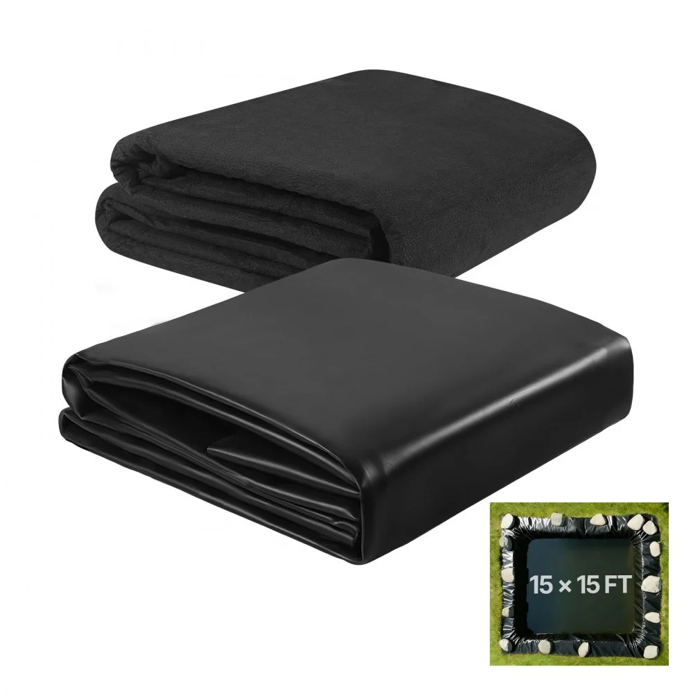 Summer Sale
VEVOR Pond Liner 15 x 15 ft, 45 Mil, EPDM Rubber Fish Koi Pond Liner and Underlayment Combo, Easy to Cut, Durable & Leakproof, for Outdoor Ponds, Water Garden, Waterfall, Fishpond, Fountains, Black