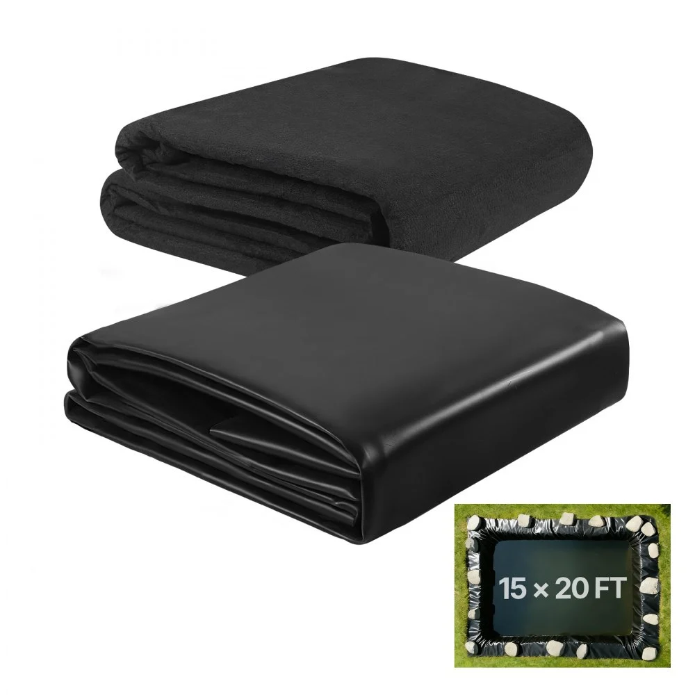 Summer Sale
VEVOR Pond Liner 15 x 20 ft, 45 Mil, EPDM Rubber Fish Koi Pond Liner and Underlayment Combo, Easy to Cut, Durable & Leakproof, for Outdoor Ponds, Water Garden, Waterfall, Fishpond, Fountains, Black