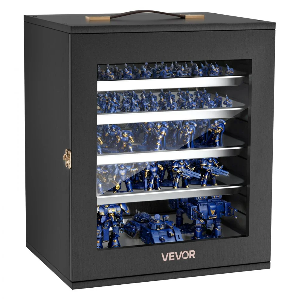 VEVOR Miniatures Storage Case, Warhammer Carrying Case Fits for 2500-3500 Scale Models, Wooden Miniatures Display Holder with 5 Tray & 13 Slots, Miniature Case for Collectible (Minis Not Included)