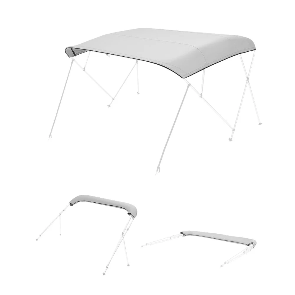 VEVOR 4 Bow Bimini Top Replacement Cover, 8 ft Long Durable 600D Marine Grade Waterproof Sun Shade Boat Canopy with Storage Boot, Easy Install Zipper Sleeve Awning, 96"L x (97"-103")W, Gray (No Frame)