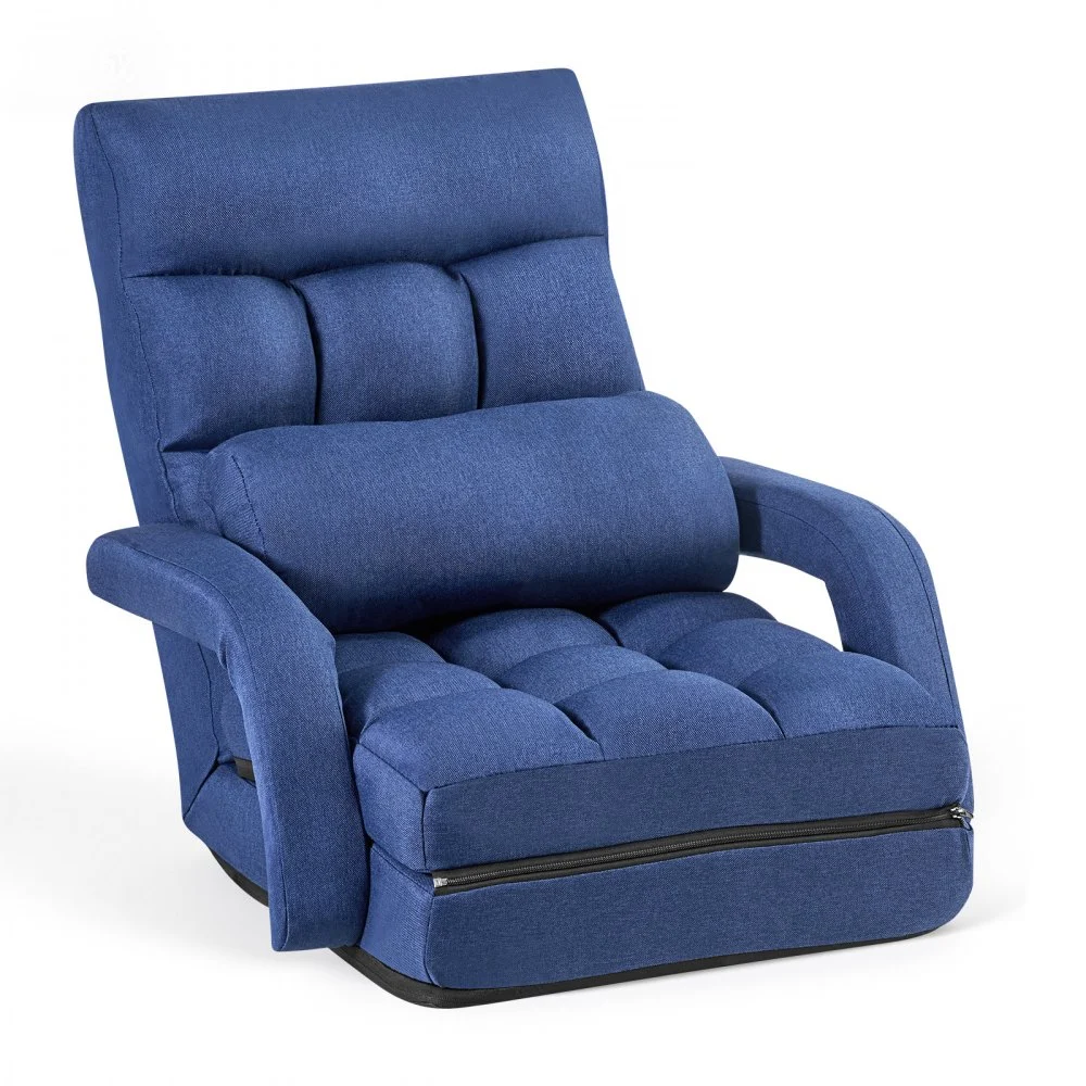 VEVOR Floor Chair, 5 Adjustable Positions Folding Floor Gaming Chair with Back Support, Armrests, and Cushion, Sturdy Metal Frame with Recycled Foam and Linen Fabric, for Reading, Relaxing, Dark Blue