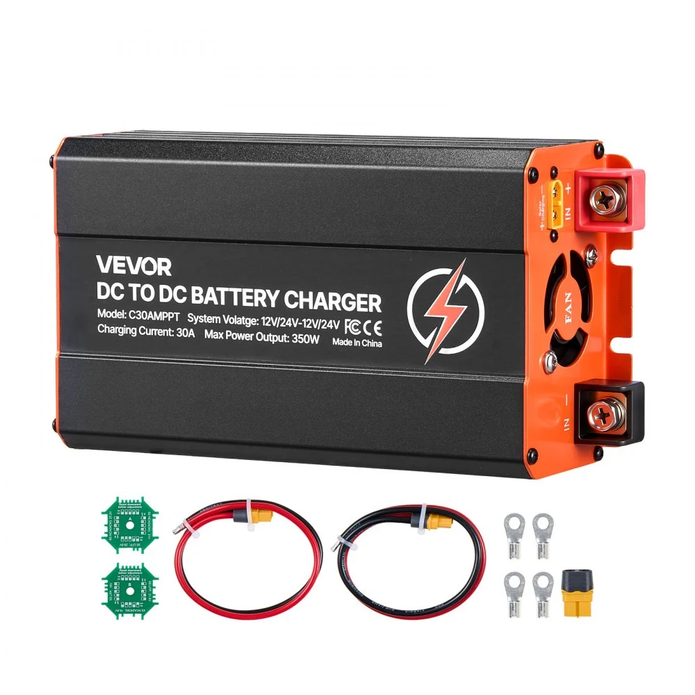 VEVOR DC to DC Charger with MPPT, 350W, 30A On-Board Battery Charger, Solar Panel/Alternator Dual Input, Smart Multi-Stage Charging for LiFePO4 Lead-Acid Batteries, 12V/24V-12V/24V, for RV Home Backup