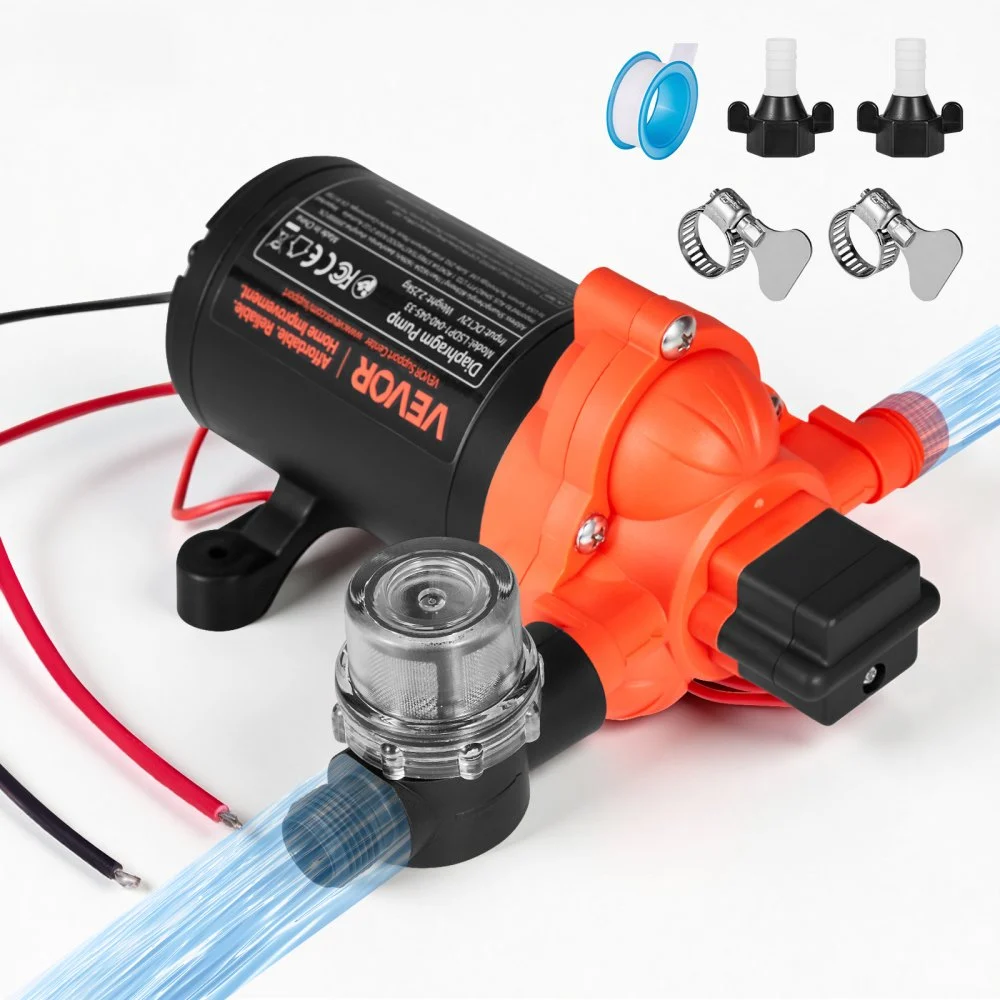 VEVOR RV Water Pump, 12V DC 4 GPM (15.1 L/min), 3-Chamber Self-Priming Diaphragm Water Pump with Automatic Pressure Switch, 40 PSI Max Pressure, On Demand for RV, Caravan, Marine, Yacht, Car Washing