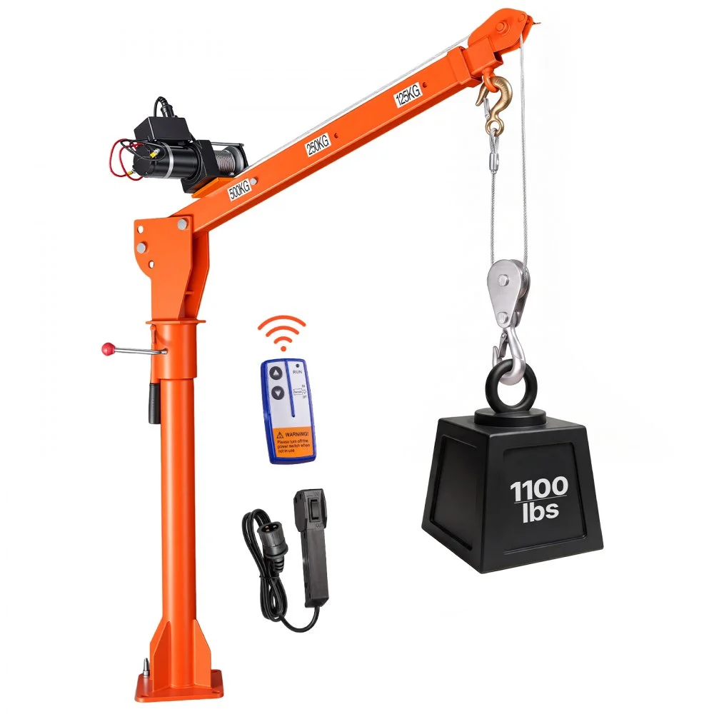 VEVOR Electric Truck Crane, 1100 lbs Pickup Truck Crane with 12V 3000 lbs Electric Winch, 360° Rotating Telescopic Boom, Premium Galvanized Steel, Foldable Pickup Bed Jib for Machine Lumber Lifting