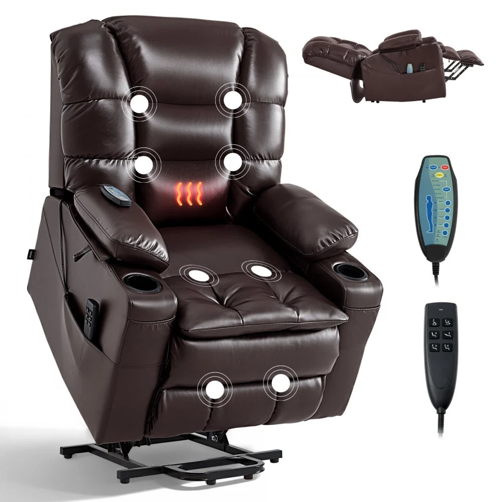 Summer Sale
VEVOR Power Lift Recliner Chair, Triple-Motor, Large Electric Lift Chair with Heat and Massage for Elderly, Infinite Position Adjustment, Leather Surface, with Storage Pockets and Cup Holders, Brown