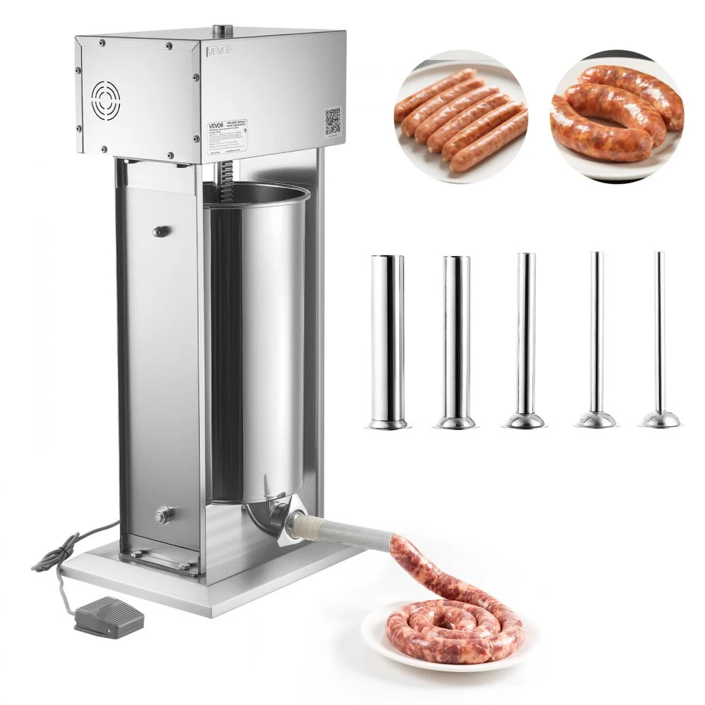 Summer Sale
VEVOR Electric Sausage Stuffer, 55 LBS / 25 L Vertical Meat Stuffer, Stepless Speed Control and Foot Pedal, Stainless Steel Heavy Duty Sausage Filler with 5 Stuffing Tubes, for Commercial & Home Use