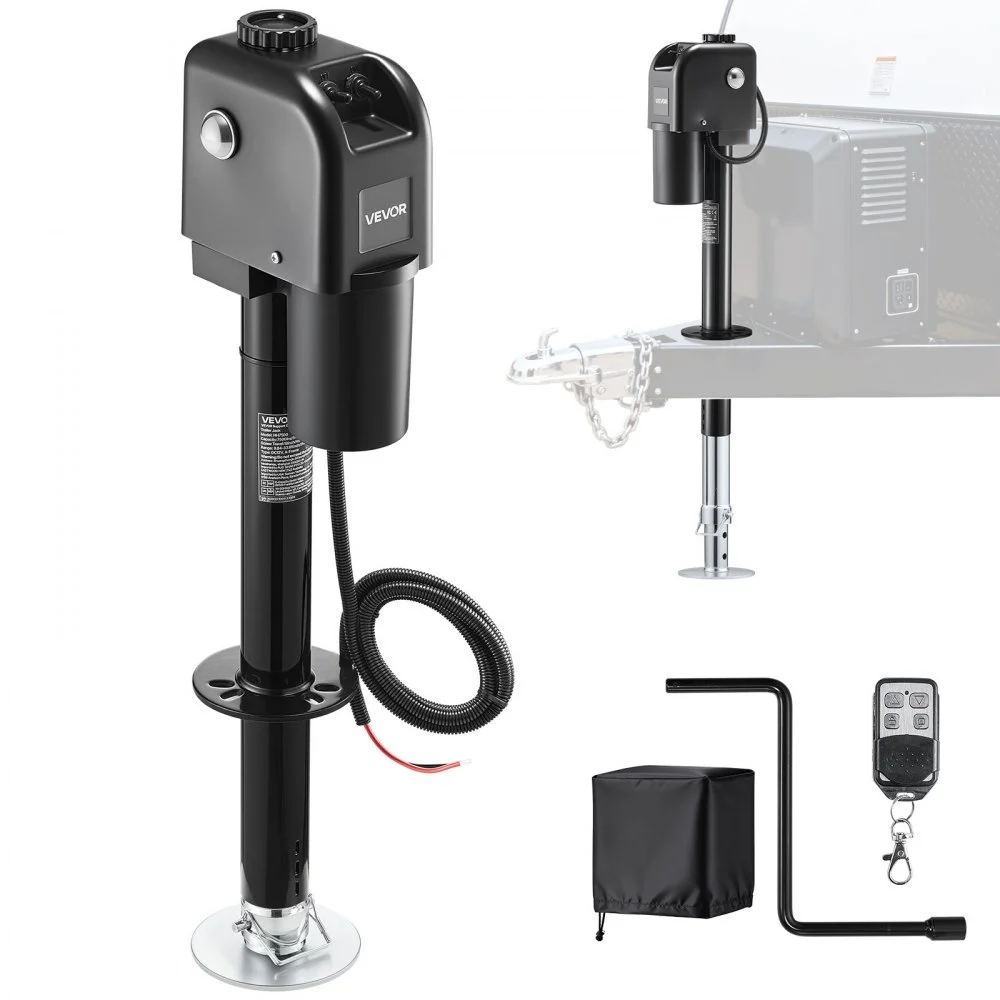 Summer Sale
VEVOR Electric Trailer Jack, 7500 lbs Capacity, Electric Power Tongue Jack with Waterproof Protective Cover & LED Light for Travel Trailer, Camper, RV, 9.84-27.84 in Lift, 12V DC with Wiring, Black