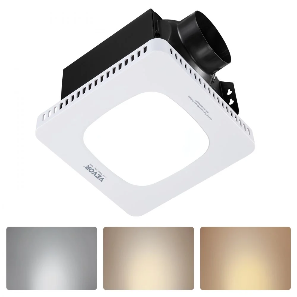 VEVOR Bathroom Exhaust Fan with LED Light, 80 CFM Bathroom Vent Three Gear Color Temp, 1.5 Sones Low-Noise, Premium AC Motor Ceiling Fan for Laundry Room, Storage Room, Home Ventilation, White