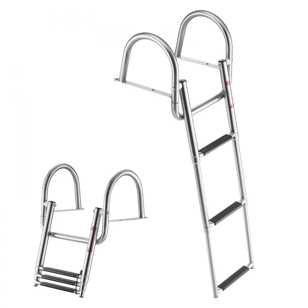 VEVOR Boat Ladder, 3 Steps, Stainless Steel Telescoping Folding Swim Deck Ladder for Rear Entry Inboard, 600 lbs Capacity with Wide Anti-Slip Steps & Handrails, for Outboards, Yacht, Pontoon Boats