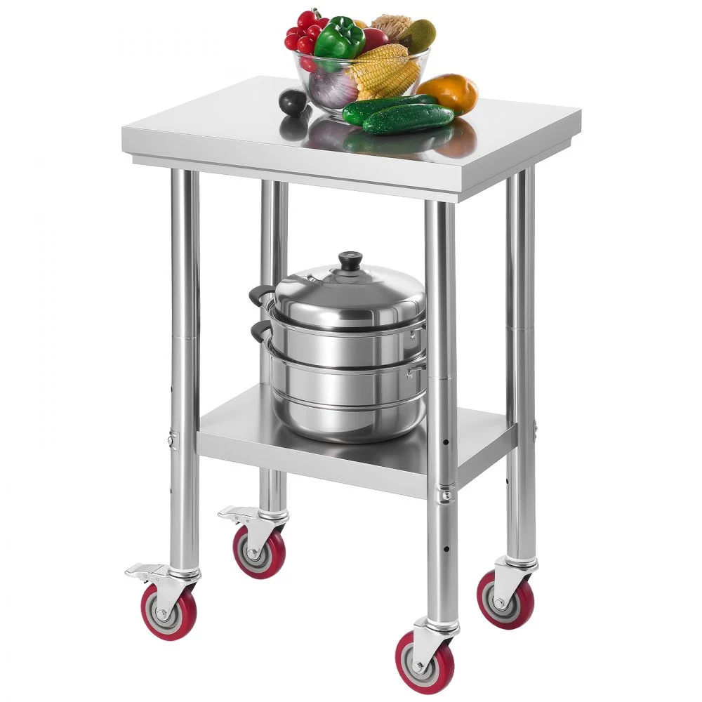 Clearance
VEVOR Stainless Steel Table, 24 x 18 Inches Food Prep Worktable with Wheels, Kitchen Prep Table with Adjustable Undershelf Workstations for Commercial Kitchen, Restaurant, Hotel and Garage, Outdoor